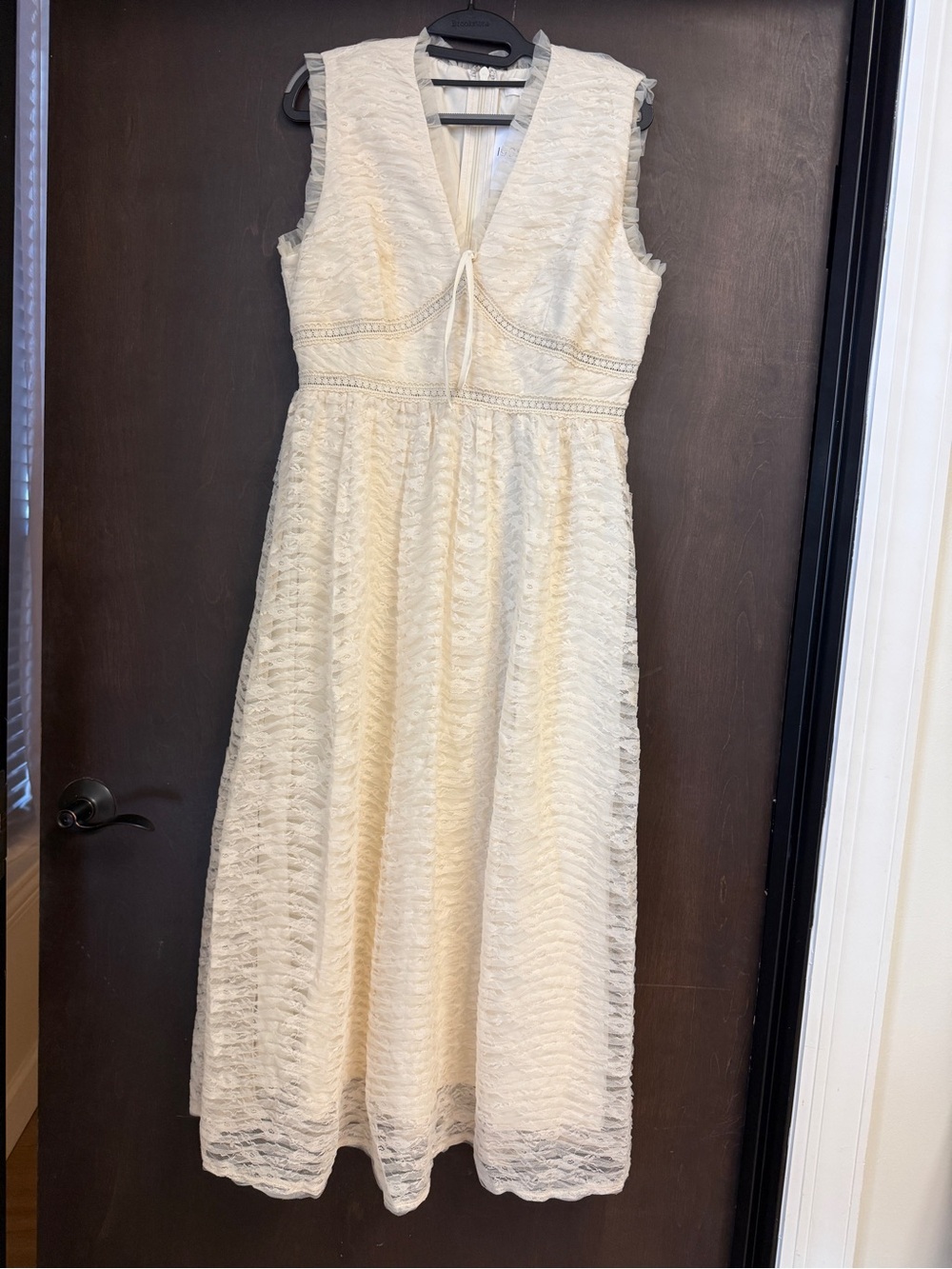 Sleeveless Ivory Lace V-Neck Midi Dress